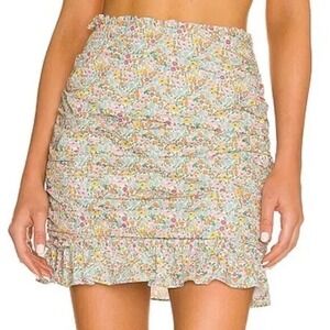 for‎ Love & Lemons Raleigh mini skirt NWT XL floral print ruffle ruched pleated